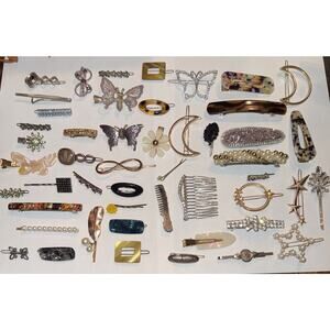 Lot of 49 Vintage Hair Accessories Clips Barretts Pins Metal Plastic